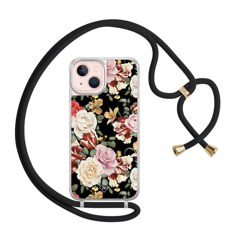 Casimoda iPhone 13 hoesje met zwart koord - Flowerpower