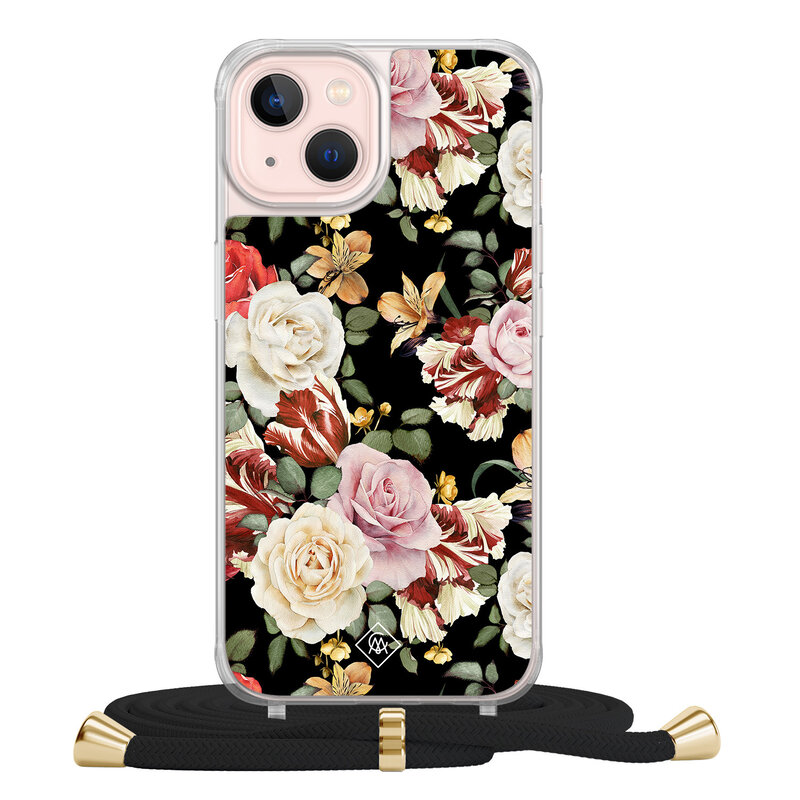 Casimoda iPhone 13 hoesje met zwart koord - Flowerpower