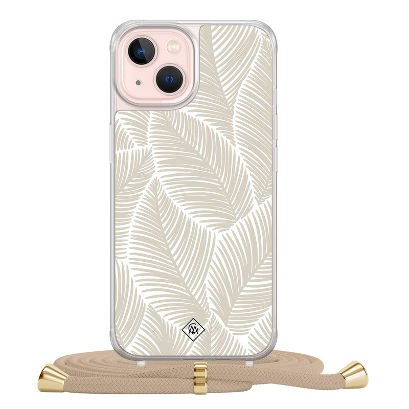 Casimoda iPhone 13 hoesje met beige koord - Palm leaves beige