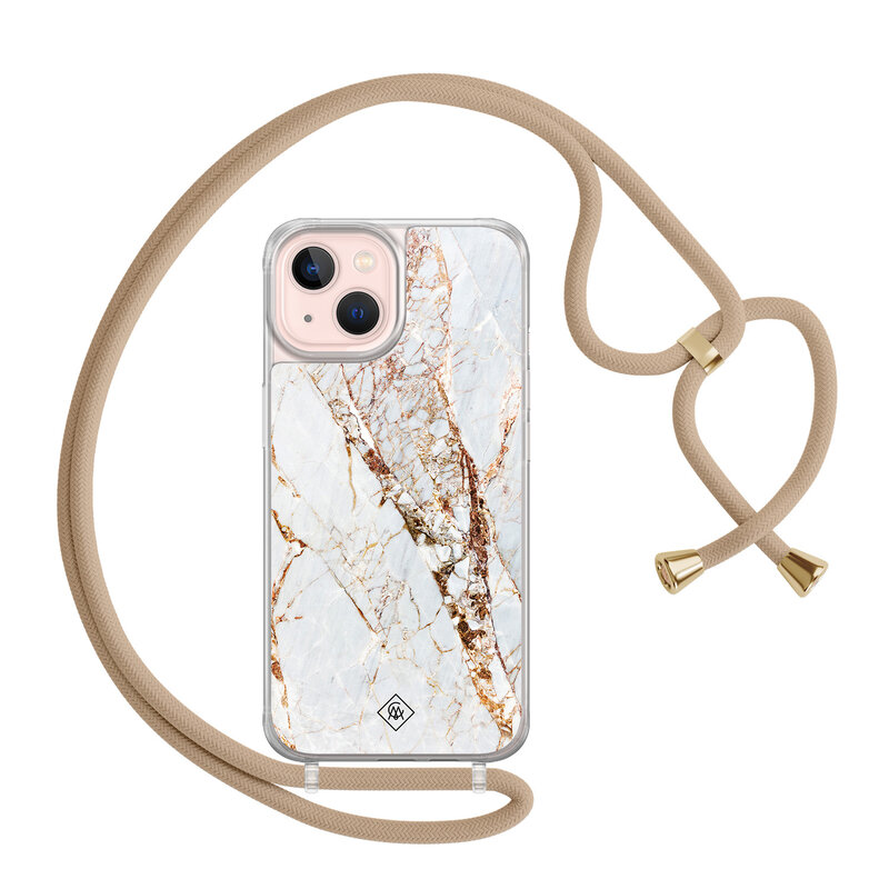 Casimoda iPhone 13 hoesje met beige koord - Marmer goud