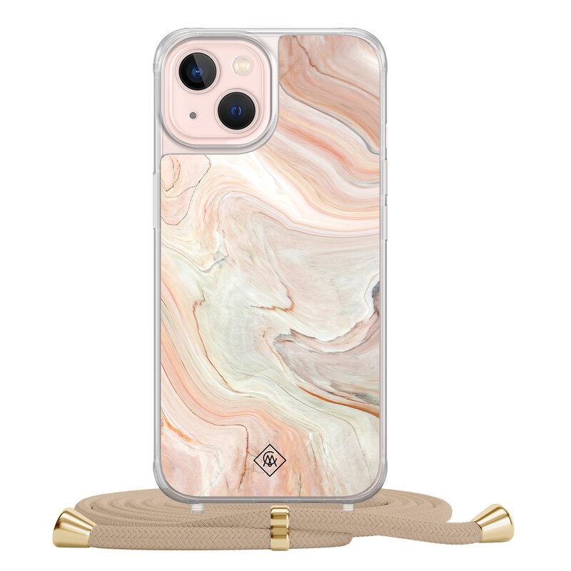 Casimoda iPhone 13 hoesje met beige koord - Marmer waves