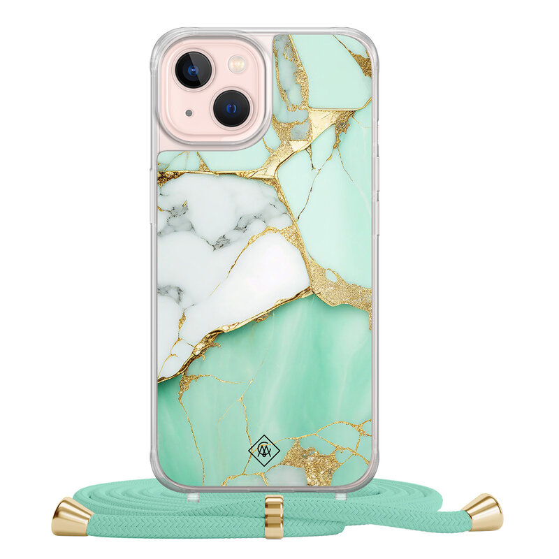 Casimoda iPhone 13 hoesje met mint koord - Marmer mintgroen