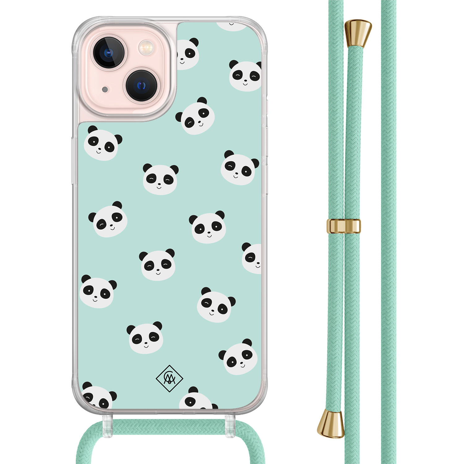 iPhone 13 hoesje met mint koord - Panda print