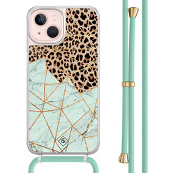 Casimoda iPhone 13 hoesje met mint koord - Luipaard marmer mint