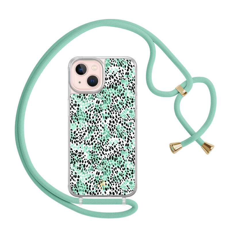 Casimoda iPhone 13 hoesje met mint koord - Luipaard mint