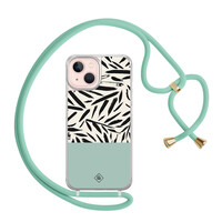 Casimoda iPhone 13 hoesje met mint koord - Abstract mint palms