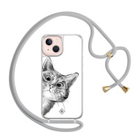 Casimoda iPhone 13 hoesje met grijs koord - Peekaboo kat