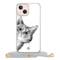 Casimoda iPhone 13 hoesje met grijs koord - Peekaboo kat