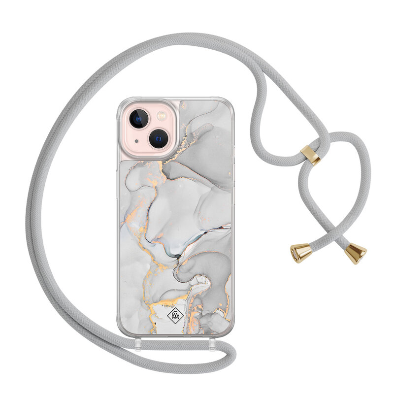Casimoda iPhone 13 hoesje met grijs koord - Marmer grijs