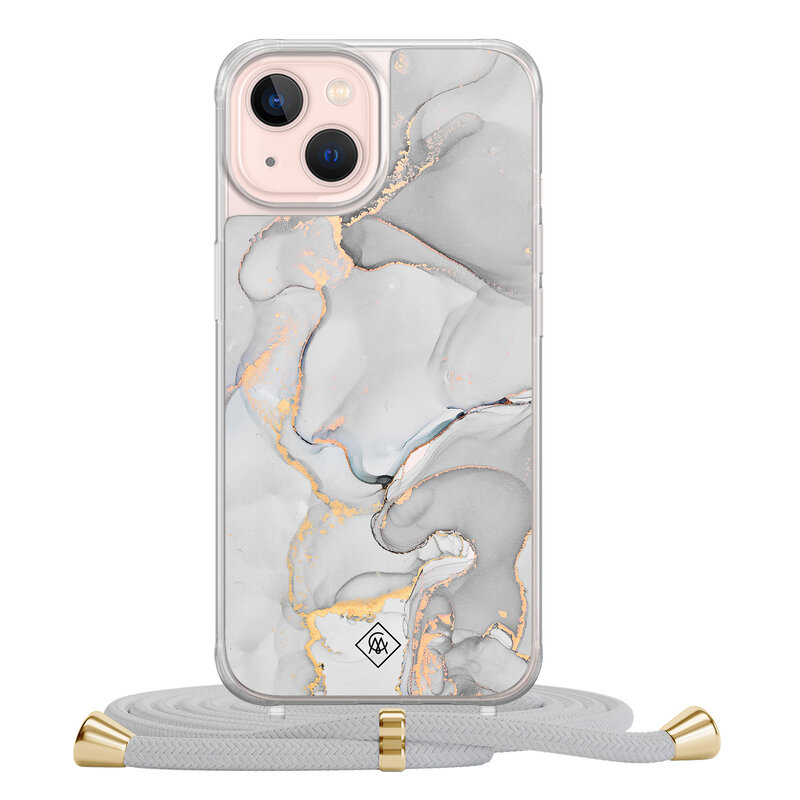 Casimoda iPhone 13 hoesje met grijs koord - Marmer grijs