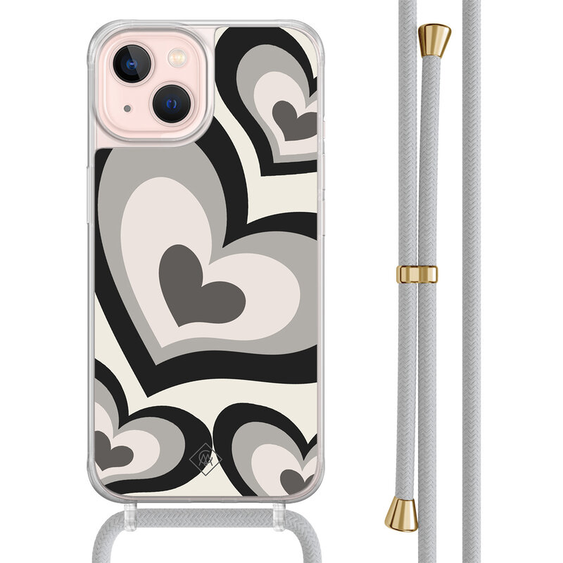 Casimoda iPhone 13 hoesje met grijs koord - Hart swirl zwart