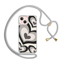 Casimoda iPhone 13 hoesje met grijs koord - Hart swirl zwart