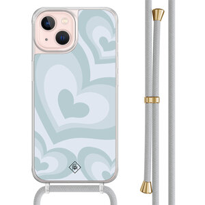 Casimoda iPhone 13 hoesje met grijs koord - Hart swirl blauw