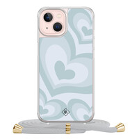 Casimoda iPhone 13 hoesje met grijs koord - Hart swirl blauw