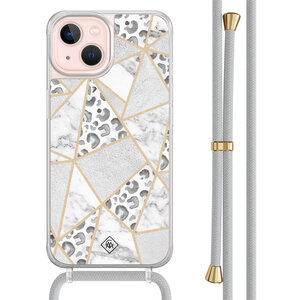 Casimoda iPhone 13 hoesje met grijs koord - Stone & leopard