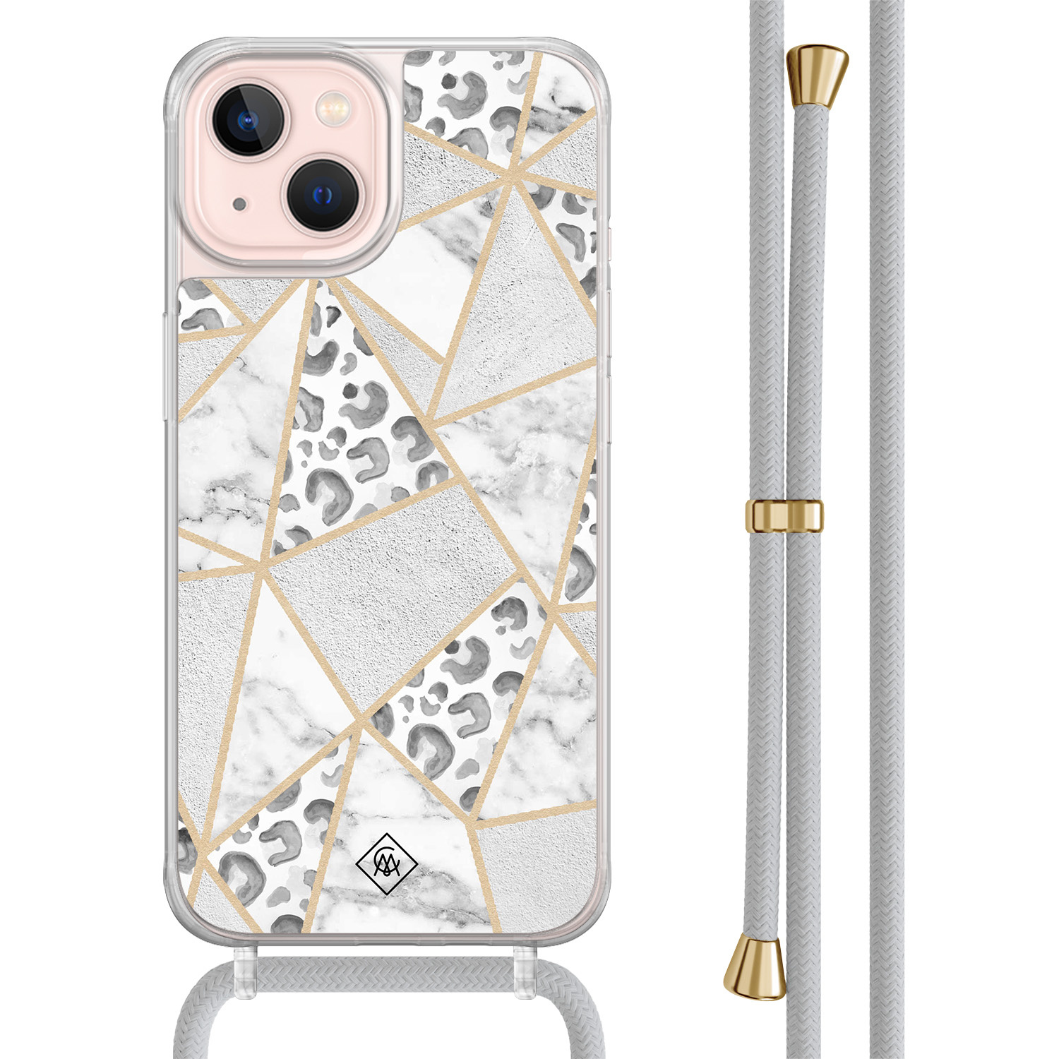iPhone 13 hoesje met grijs koord - Stone & leopard