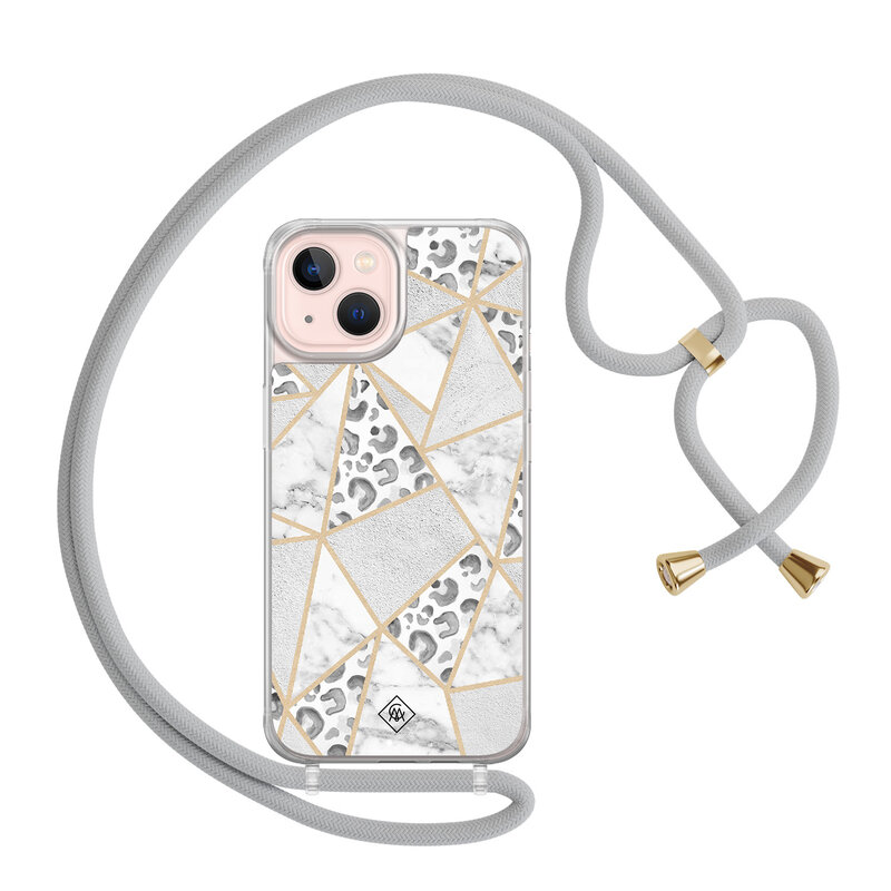Casimoda iPhone 13 hoesje met grijs koord - Stone & leopard