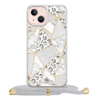 Casimoda iPhone 13 hoesje met grijs koord - Stone & leopard