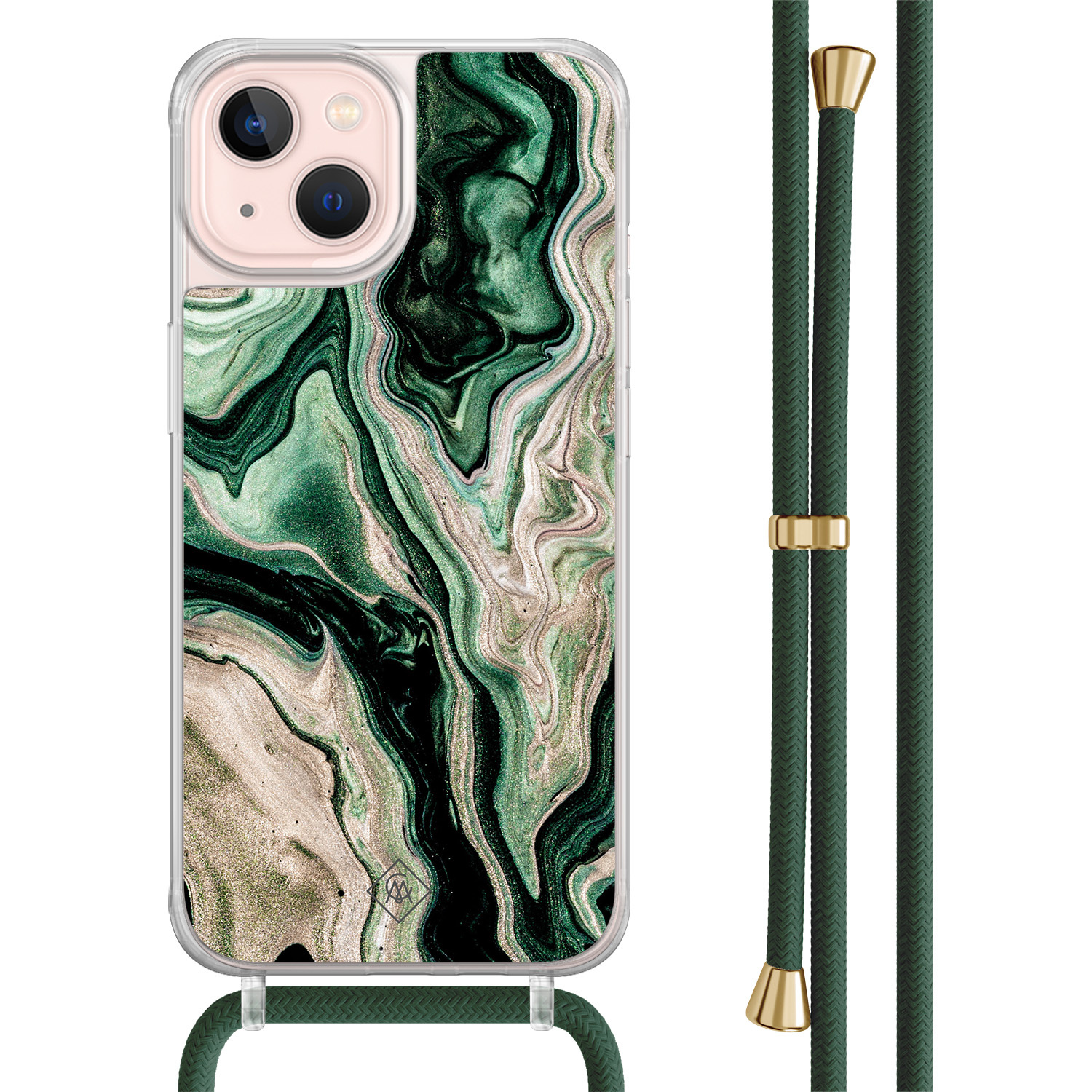 iPhone 13 hoesje met groen koord - Green waves