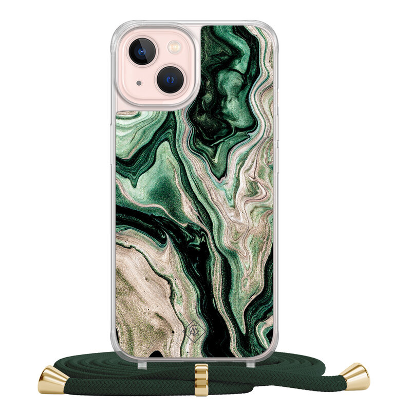Casimoda iPhone 13 hoesje met groen koord - Green waves