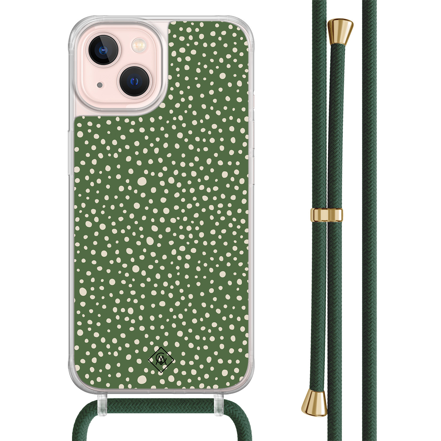 iPhone 13 hoesje met groen koord Green dots
