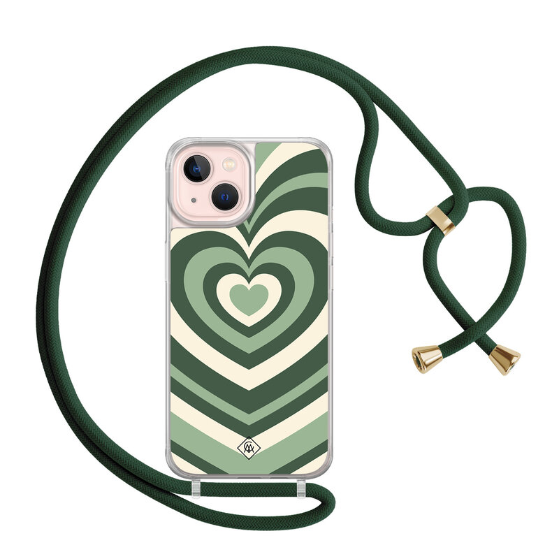 Casimoda iPhone 13 hoesje met groen koord - Hart swirl groen
