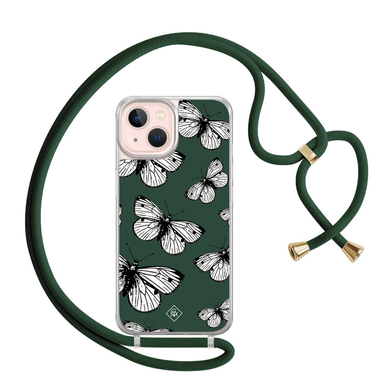 Casimoda iPhone 13 hoesje met groen koord - Vlinders