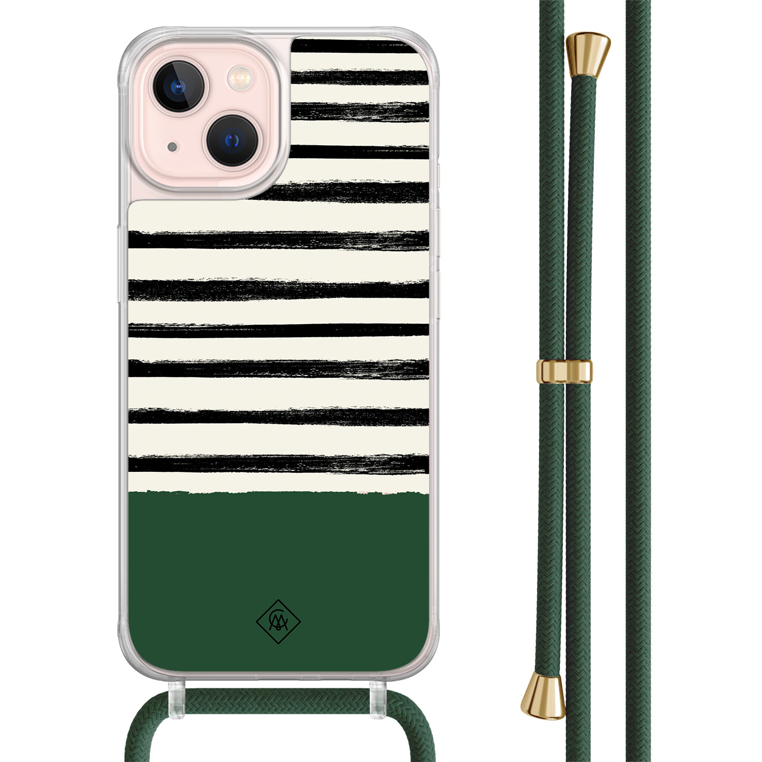 iPhone 13 hoesje met groen koord - Green stripes