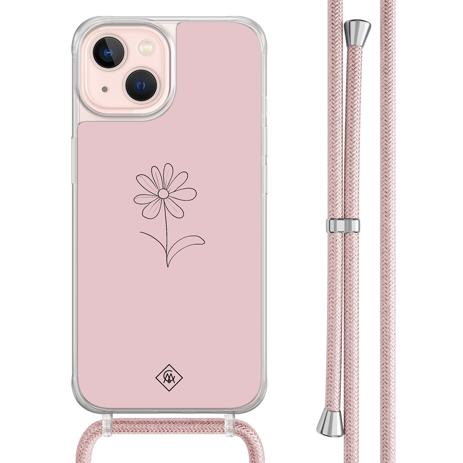 iPhone 13 hoesje met rosegoud koord Madeliefje