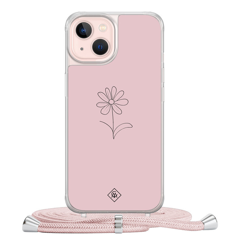 Casimoda iPhone 13 hoesje met rosegoud koord - Madeliefje