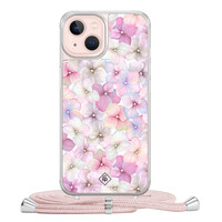 Casimoda iPhone 13 hoesje met rosegoud koord - Floral hortensia