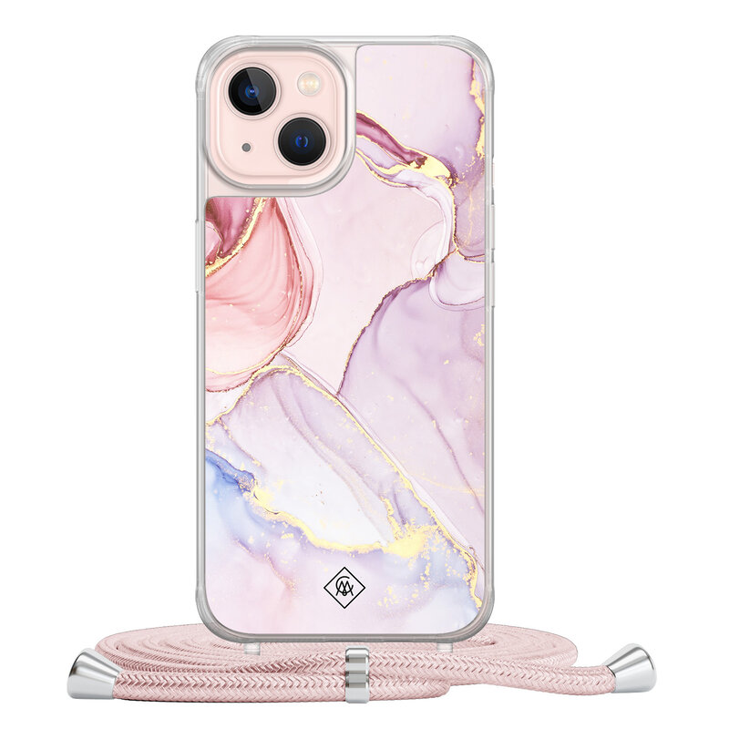 Casimoda iPhone 13 hoesje met rosegoud koord - Purple sky