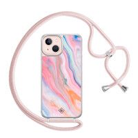 Casimoda iPhone 13 hoesje met rosegoud koord - Pink glam