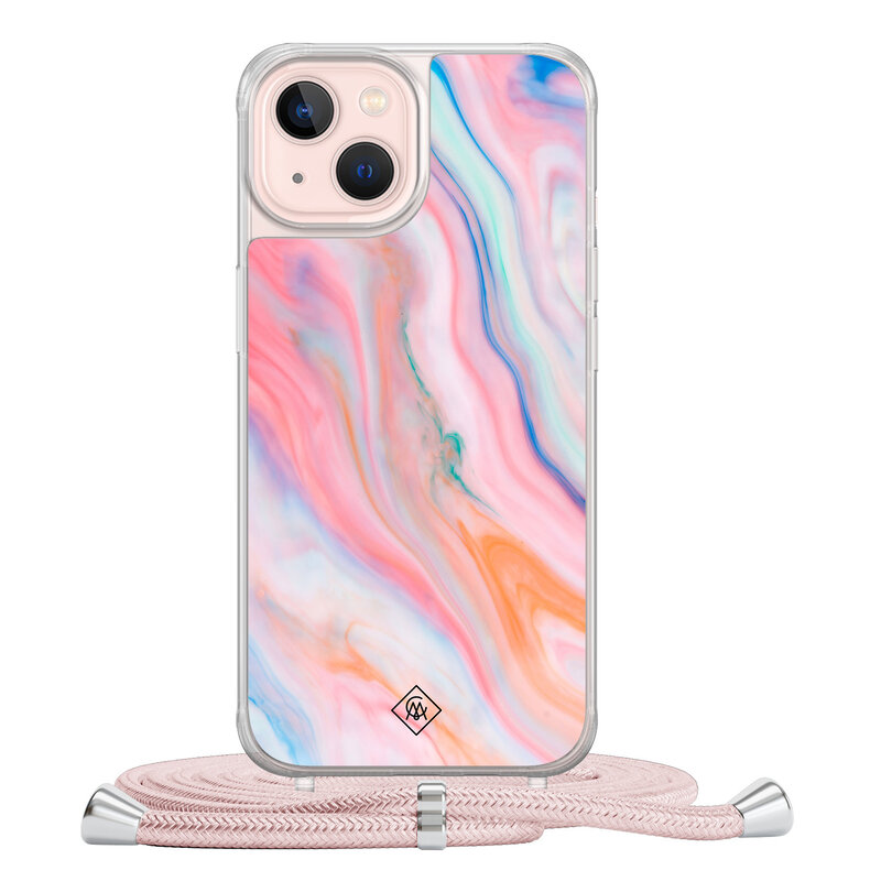 Casimoda iPhone 13 hoesje met rosegoud koord - Pink glam