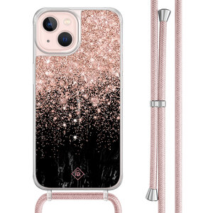 Casimoda iPhone 13 hoesje met rosegoud koord - Marmer twist