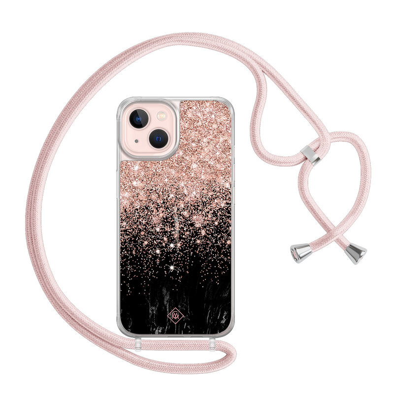 Casimoda iPhone 13 hoesje met rosegoud koord - Marmer twist