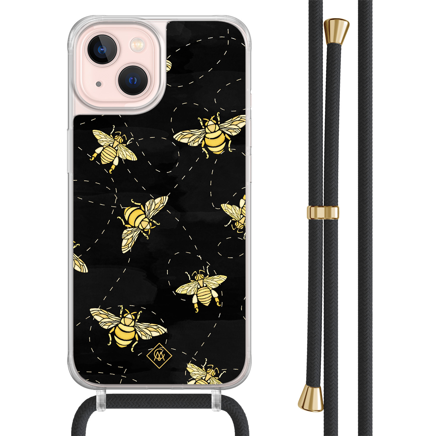 iPhone 13 hoesje met zwart koord Bee happy