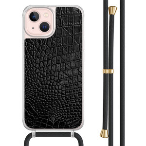 Casimoda iPhone 13 hoesje met zwart koord - Croco zwart