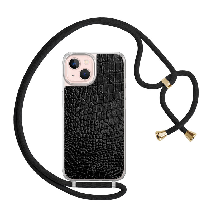 Casimoda iPhone 13 hoesje met zwart koord - Croco zwart