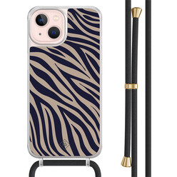 Casimoda iPhone 13 hoesje met zwart koord - Chevron navy