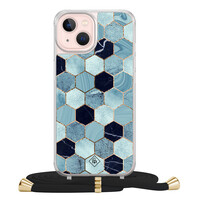 Casimoda iPhone 13 hoesje met zwart koord - Blue cubes
