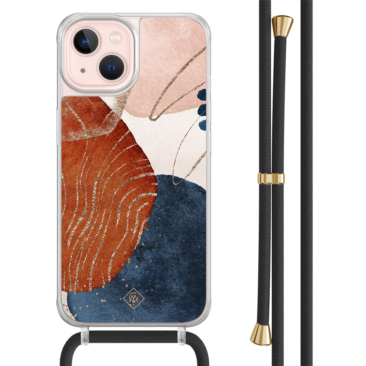 iPhone 13 hoesje met zwart koord - Abstract terracotta