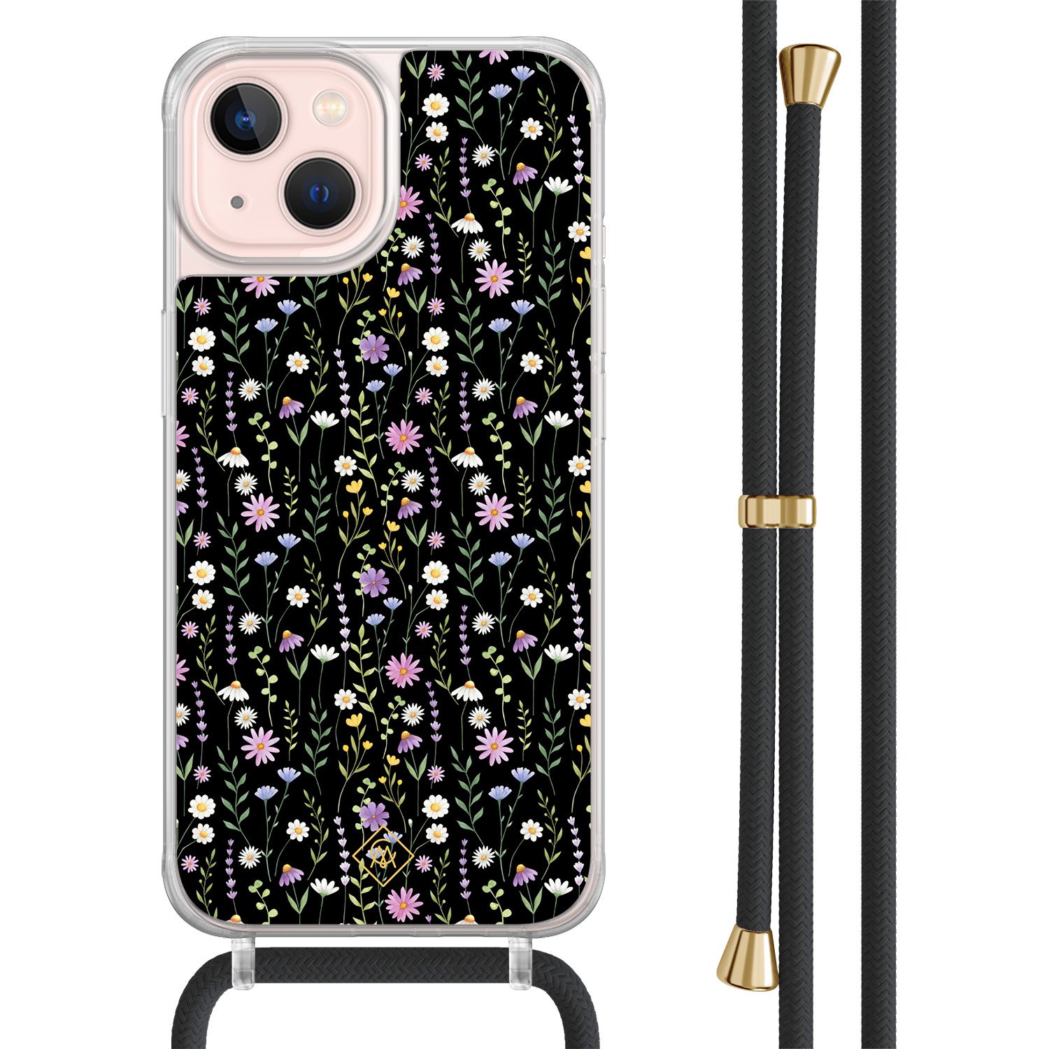 iPhone 13 hoesje met zwart koord - Flower fantasy