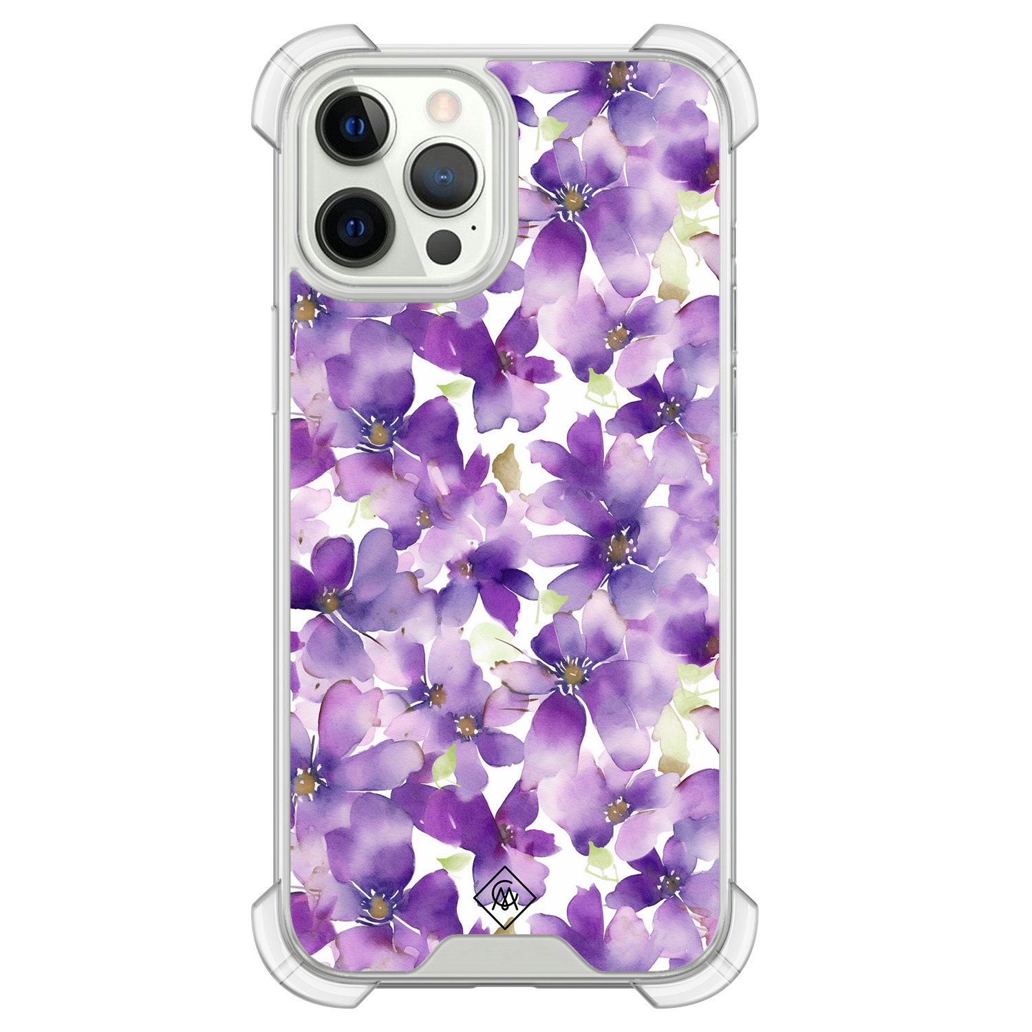iPhone 12 (Pro) shockproof hoesje Floral violet
