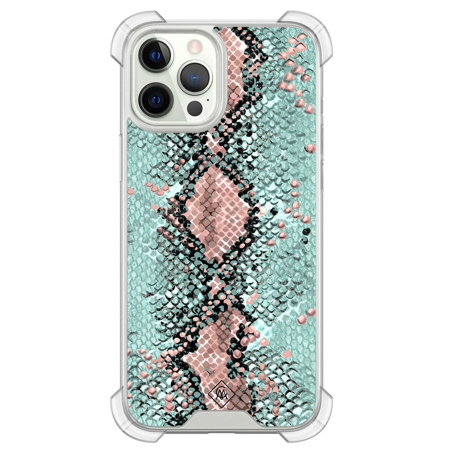iPhone 12 (Pro) shockproof hoesje Snake pastel