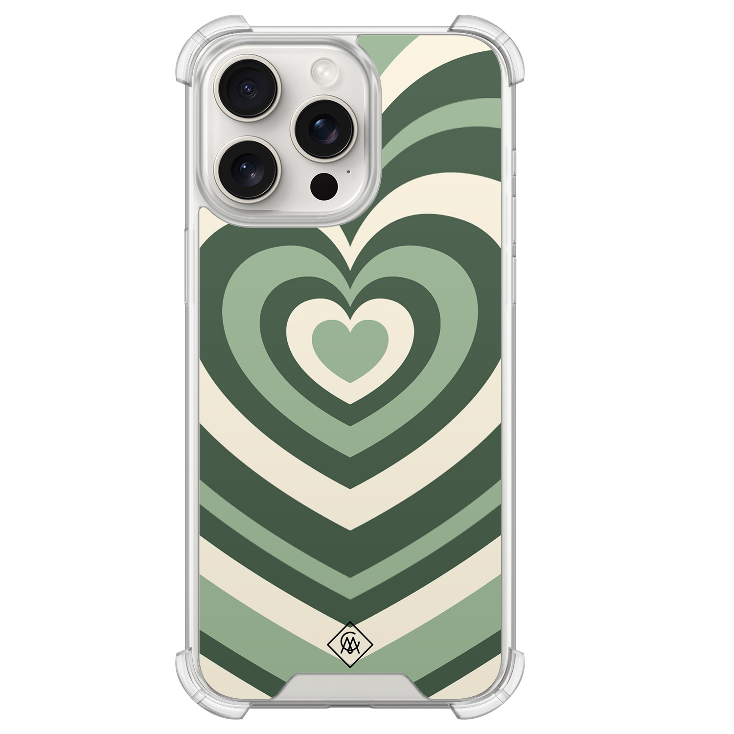 iPhone 15 Pro Max shockproof hoesje - Groen hart swirl