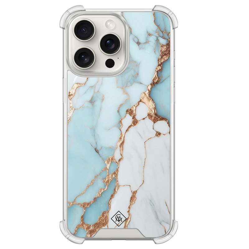 Casimoda iPhone 15 Pro Max shockproof hoesje - Marmer lichtblauw
