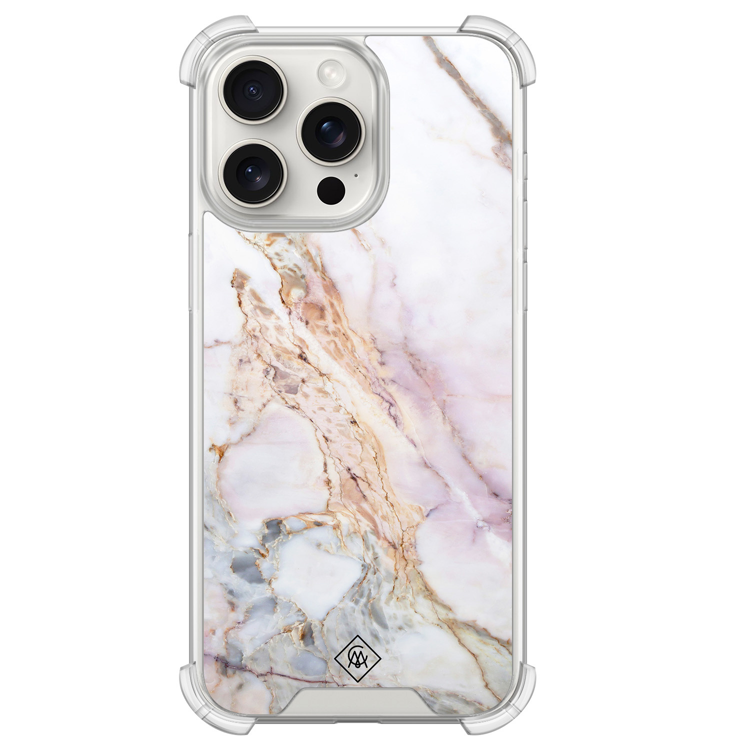 iPhone 15 Pro Max shockproof hoesje Parelmoer marmer