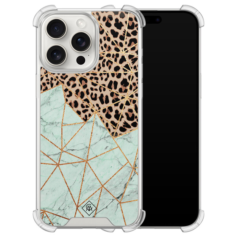 Casimoda iPhone 15 Pro Max shockproof hoesje - Luipaard marmer mint