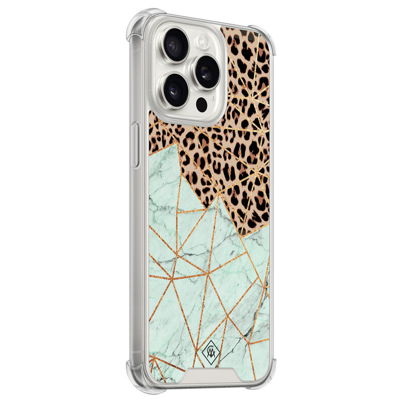 Casimoda iPhone 15 Pro Max shockproof hoesje - Luipaard marmer mint
